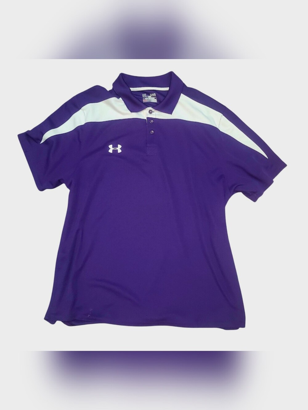 Under Armour Purple Polo with White Shoulder Panels XL Few Tiny Snags In A Front